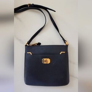 Lauren Ralph Lauren "Acadia II" Black Pebbled Leather Crossbody Bag